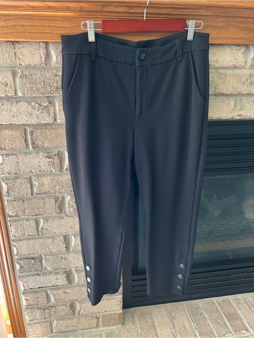 CAbi Black Cropped Button-Cuff Pants